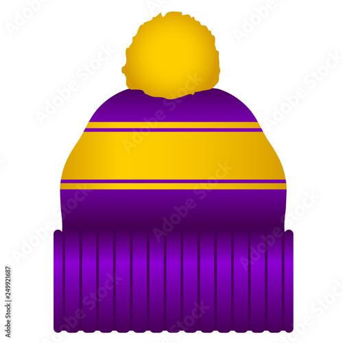 Purple and Gold Puff Ball Stocking Cap Beanie Hat Vector Illustration Icon Symbol Graphic