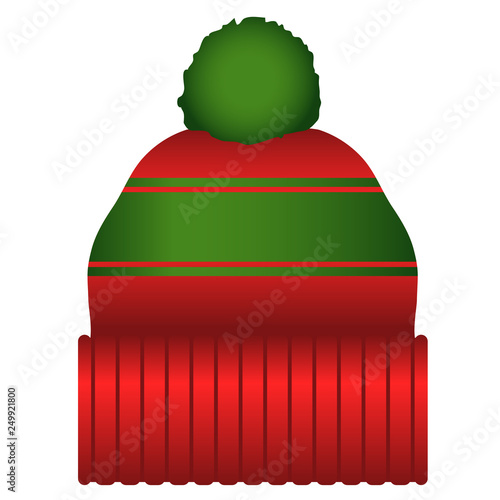 Red and Green Puff Ball Stocking Cap Beanie Hat Vector Illustration Icon Symbol Graphic