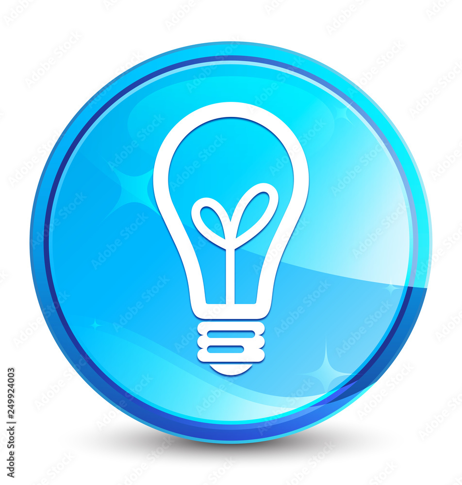 Bulb icon splash natural blue round button Bulb icon splash natural blue round button