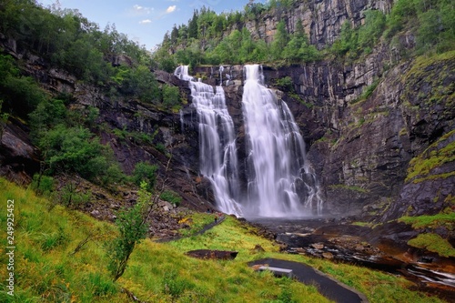 Frontal view of the Skjervsfossen in long exposure  seen from the base