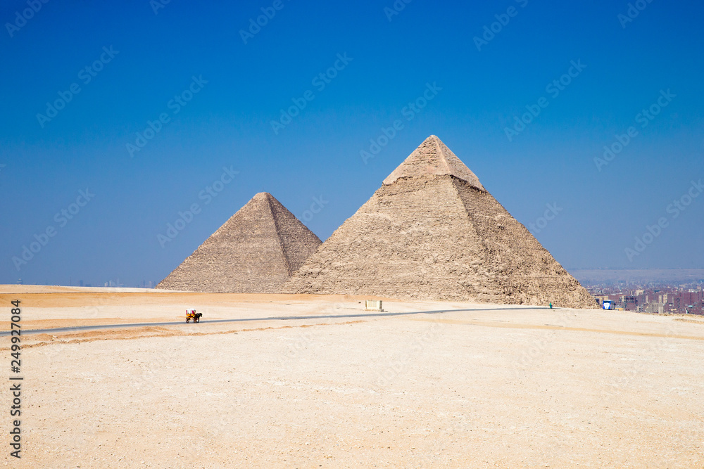 pyramids with a beautiful sky of Giza in Cairo, Egypt.