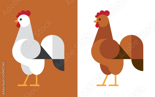 White and brown rooster flat icon.