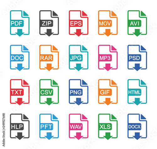 File format icons set. Vector illustration