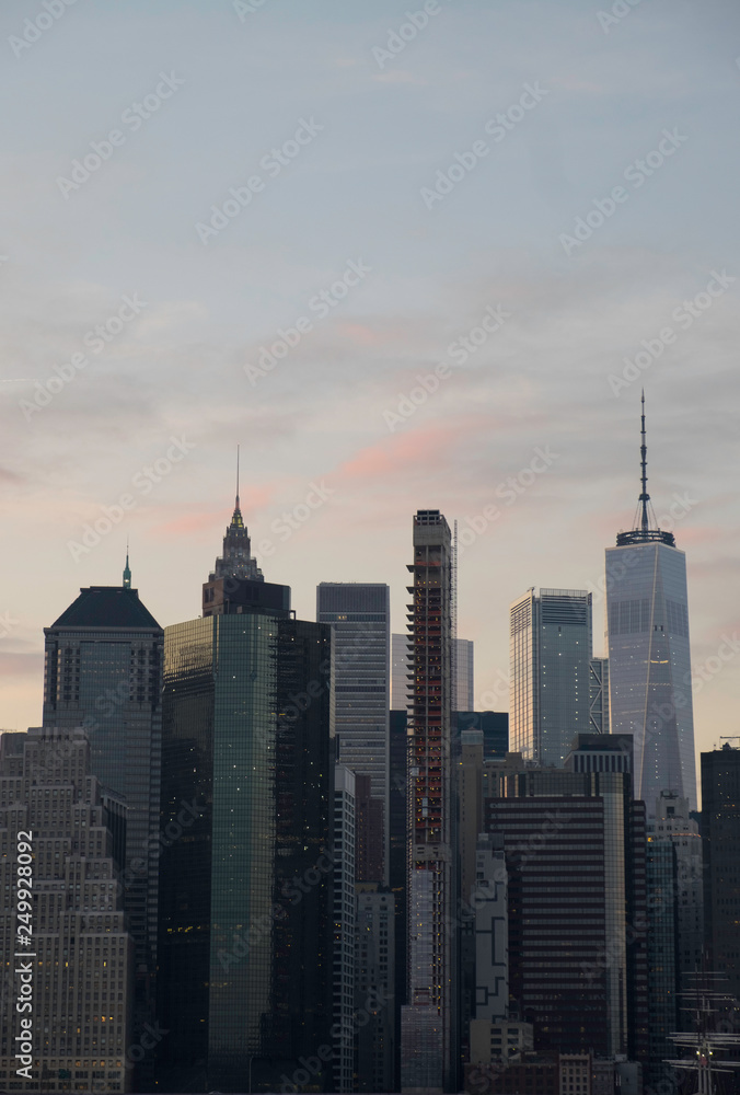 downtown new york city sunset world trade center city scape skyline 