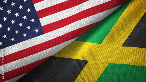 United States and Jamaica two flags textile cloth, fabric texture