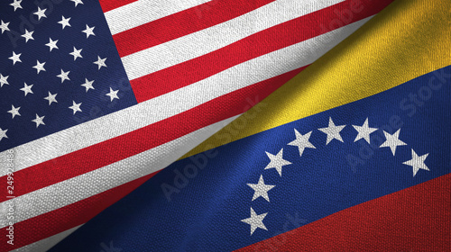 United States and Venezuela two flags textile cloth, fabric texture