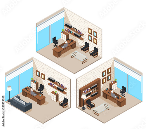 isometric vector image of office, business premises, work space and interior