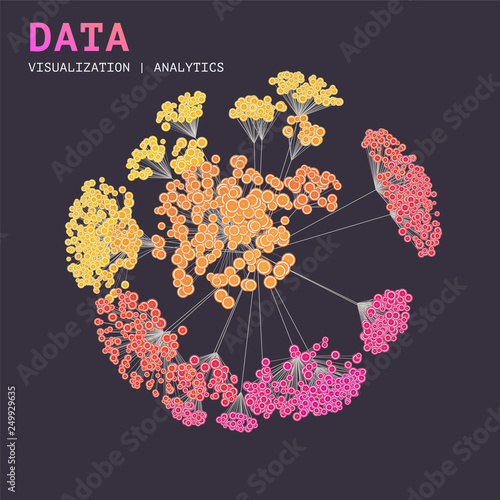 Abstract 3D big data visualization concept. Infographics design. Cluster analysis.