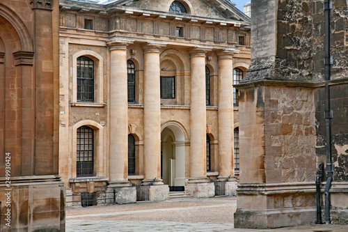 Oxford University, courtyard of Clarendon building and other worn stone buildings