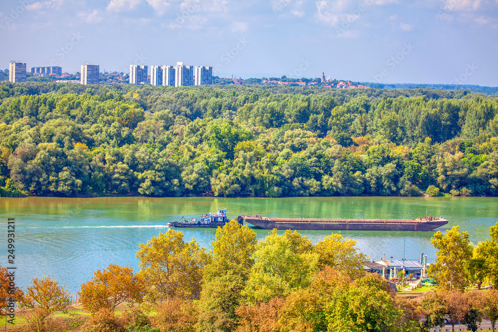 Aerial landscape of Belgrade and Danube river 