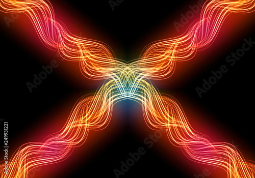 Artistic computer generated smooth abstract multicolored glowing curvy fractals artwork background