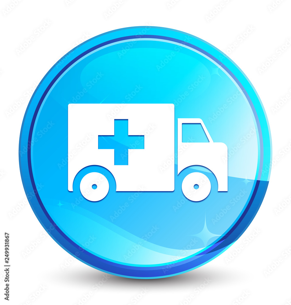 Ambulance icon splash natural blue round button Ambulance icon splash natural blue round button