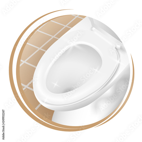 Toilet icon. symbol, logo, sign, sticker, label, tag, banner. Round Style graphic design template. Isolated background. Made for rest room, toilet cleaner. Vector illustration.