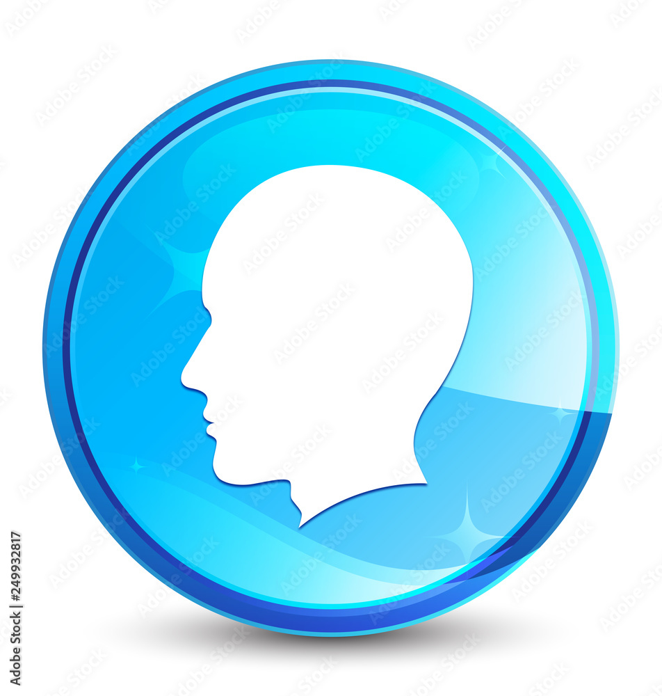 Head male face icon splash natural blue round button Head male face icon splash natural blue round button