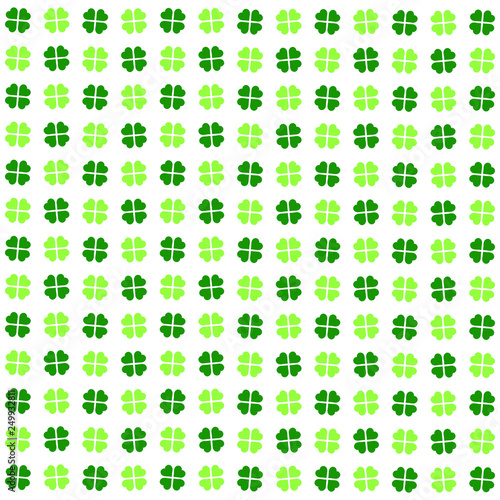 Green seamless pattern with clovers, shamrock leaves for St. Patrick's Day. Holiday symbol