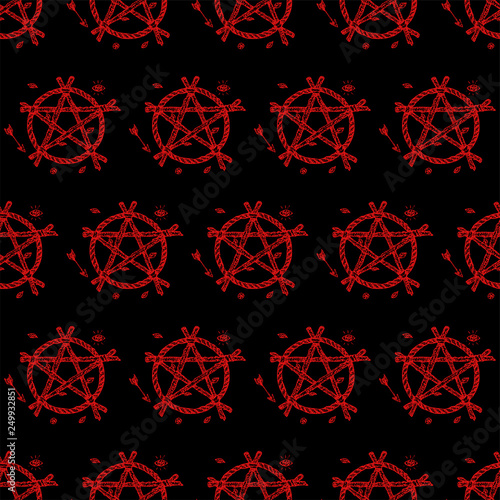 Dotwork Magic Pentagram Seamless Pattern