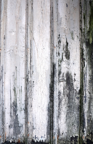 Aged wall in wood. Former white surface of a house.