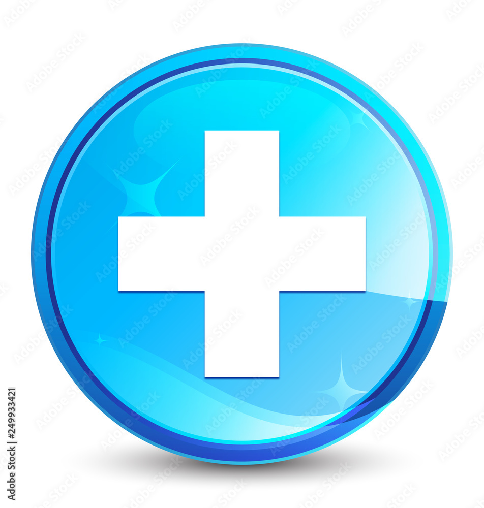 Plus icon splash natural blue round button Plus icon splash natural blue round button