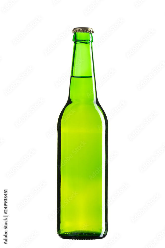 Light beer in green glass bottle with closed cap without bubbles. isolated Light beer in green glass bottle with closed cap without bubbles. isolated