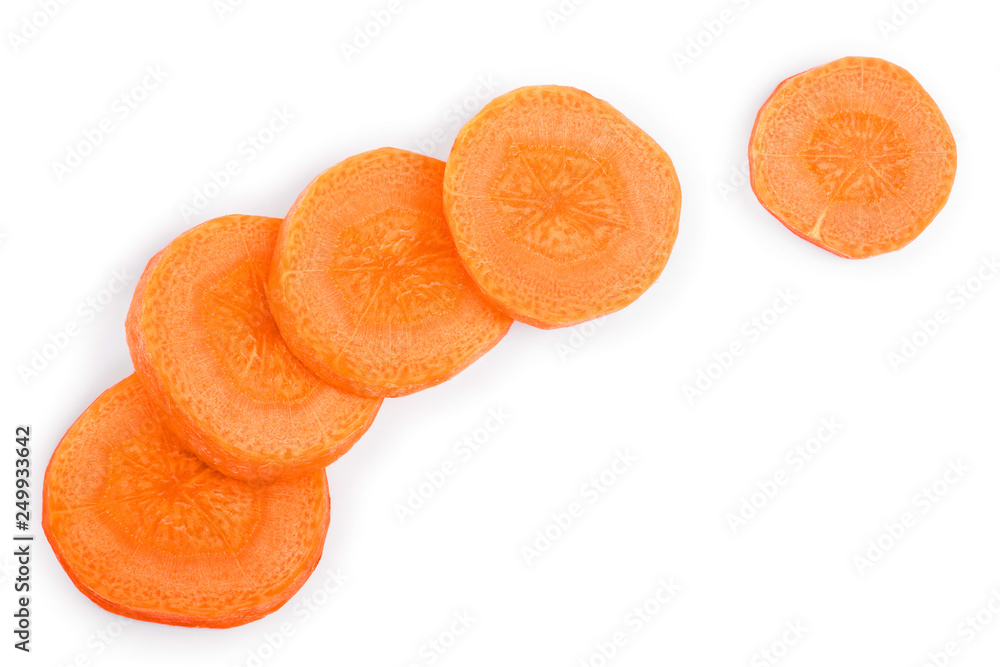 Carrot slice isolated on white background with copy space for your text. Top view. Flat lay Carrot slice isolated on white background with copy space for your text. Top view. Flat lay