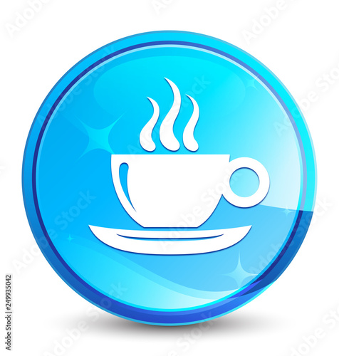 Coffee cup icon splash natural blue round button