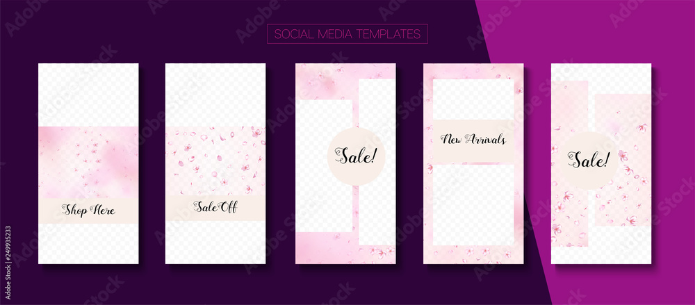 Spa, Natural Cosmetics Stories Sale Vector Layout.