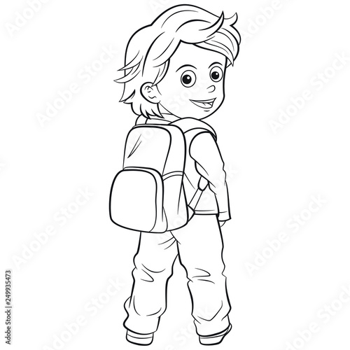 Cartoon child Going to School in outline