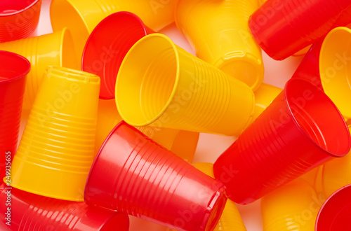 Plastic colored cup close-up