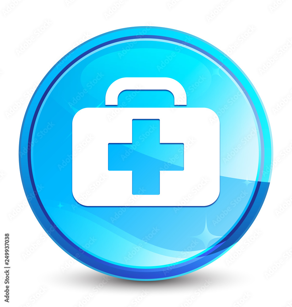 Medical bag icon splash natural blue round button Medical bag icon splash natural blue round button