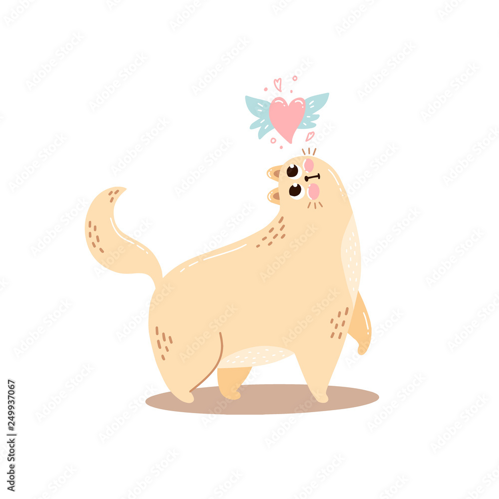 Postcard with the character is a cute hand drawn cat Postcard with the character is a cute hand drawn cat