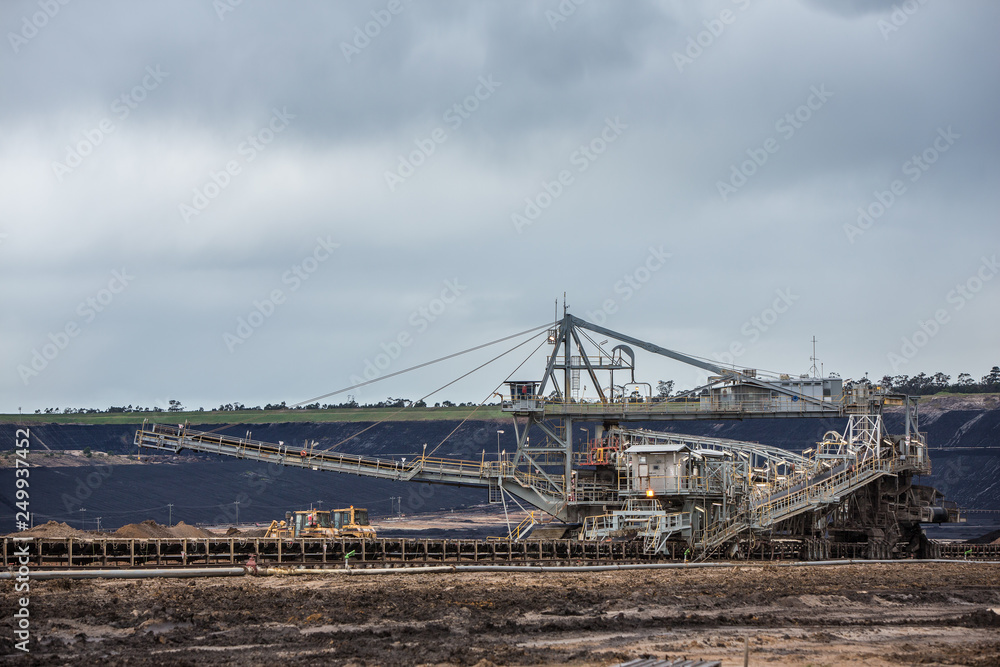 Enormous bucket wheel excavators at an open cut coal mine in Victoria, Australia