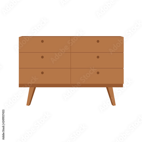 Wooden brown chest of drawers. Made of natural materials. Vector illustration. EPS 10.