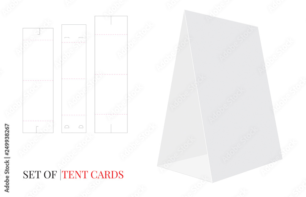 Tent Card Stocks Illustration, three different designs. Vector with die