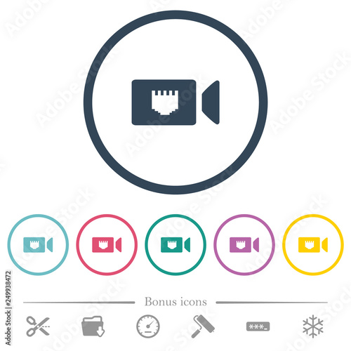IP camera flat color icons in round outlines
