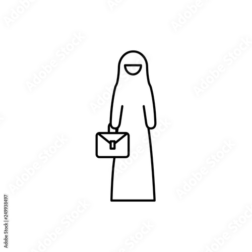 Muslim businesswoman, suitcase icon. Element of businesswoman in muslim world for mobile concept and web apps icon. Thin line icon for website design and development