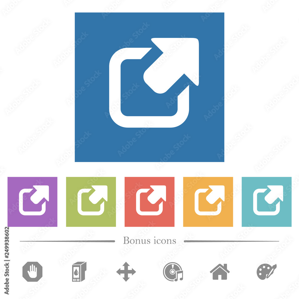 Export symbol with upper right arrow flat white icons in square backgrounds Export symbol with upper right arrow flat white icons in square backgrounds