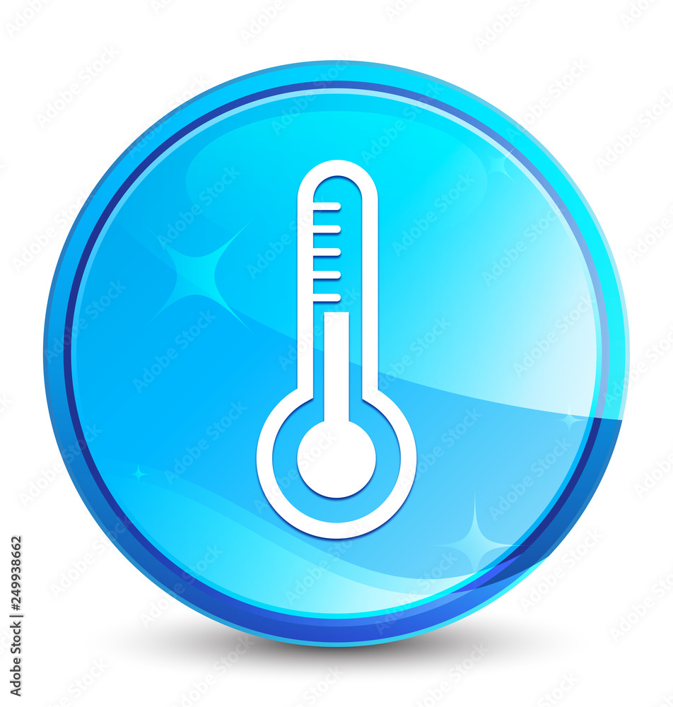 Thermometer icon splash natural blue round button Thermometer icon splash natural blue round button