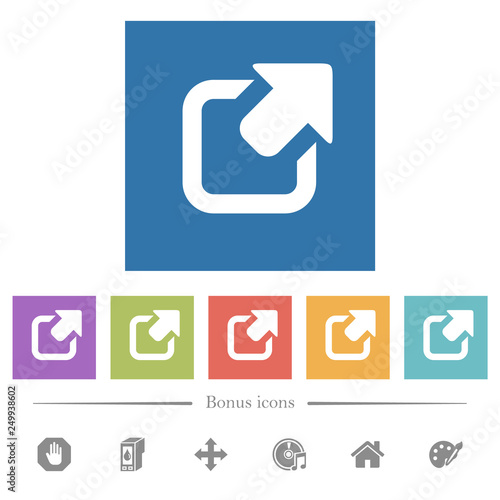 Export symbol with upper right arrow flat white icons in square backgrounds