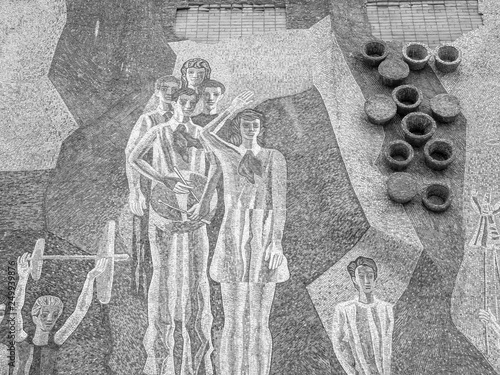 Drawings on the walls of the USSR.Soviet-era wall mosaic