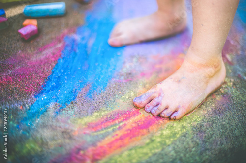 Child's Feet Rainbow Chalk