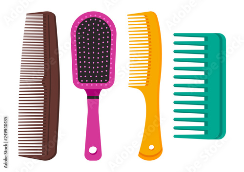 Colorful set of different hair combs. Vector illustration