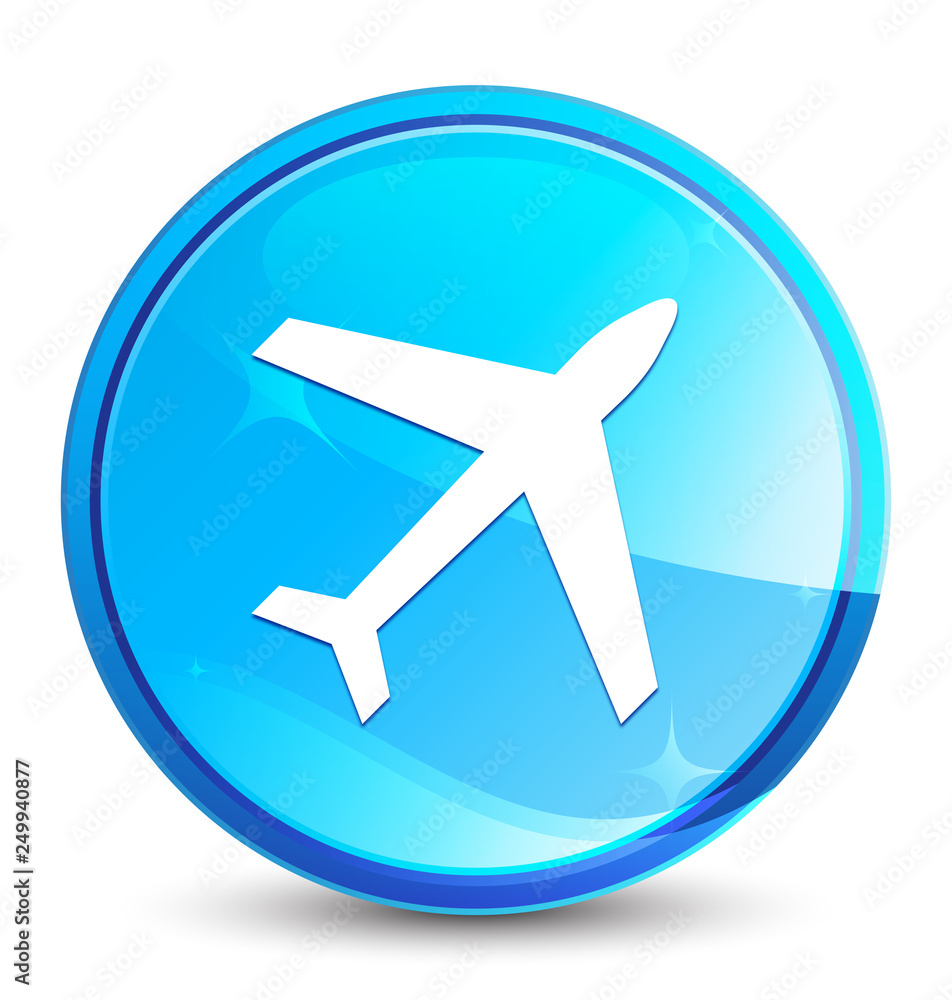 Plane icon splash natural blue round button Plane icon splash natural blue round button