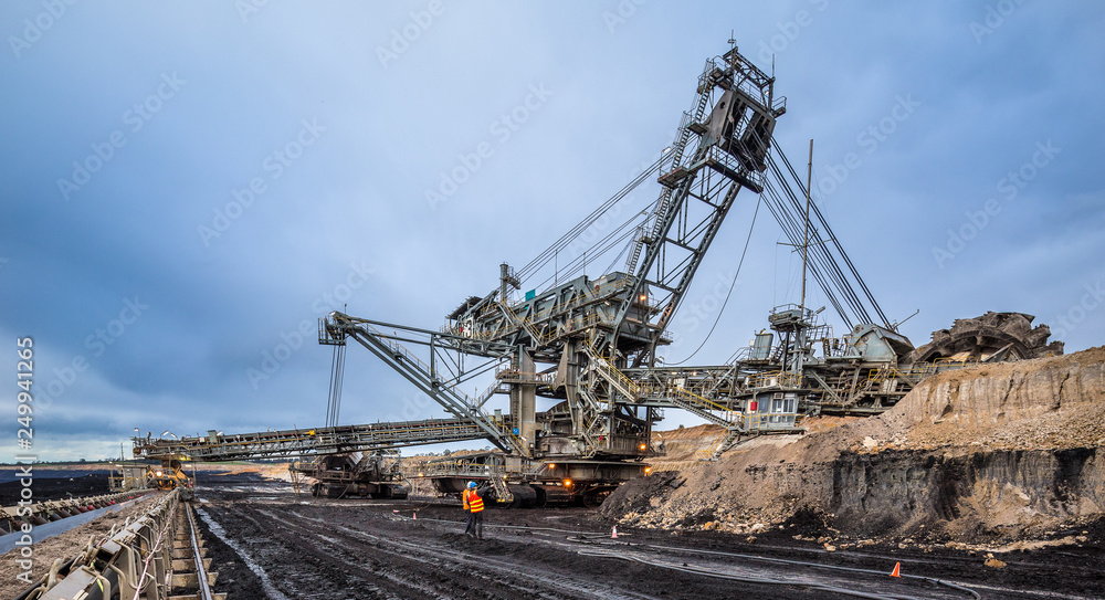 Enormous bucket wheel excavator at an open cut coal mine in Victoria, Australia