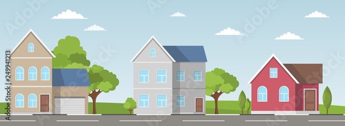 Houses set summer exterior modern illustration front apartment