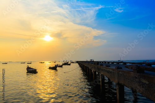 Sunset on the beach. Nature landscape background in evening