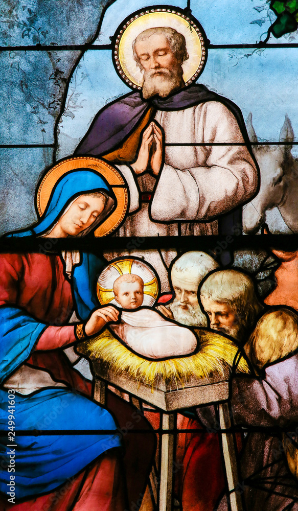 Nativity Scene at Christmas - Stained Glass