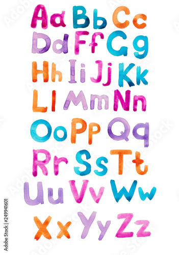 Colorful watercolor alphabet Hand painted bright abc letters