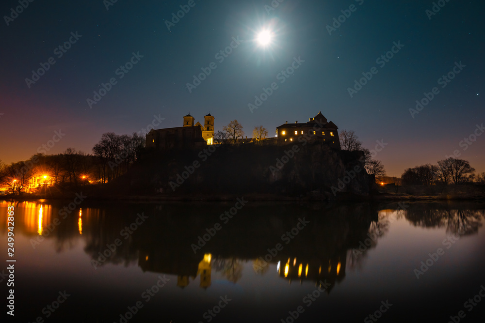 benedictine abbey in Tyniec at night, Poland