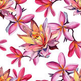 Seamless pattern with beautiful watercolor flowers. Tropical flowers. Flower background
