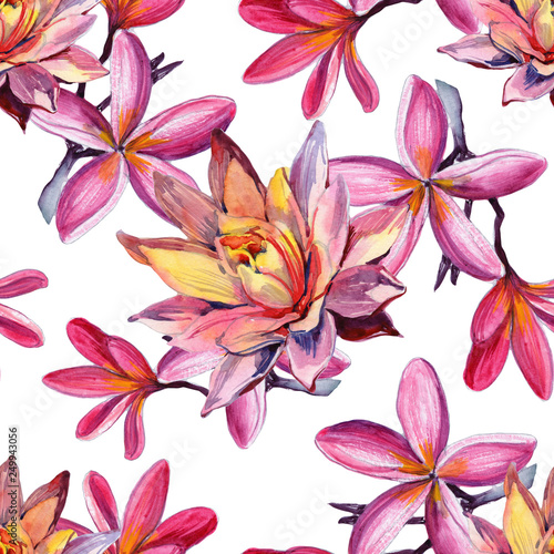 Seamless pattern with beautiful watercolor flowers. Tropical flowers. Flower background © Юля Кобзарь